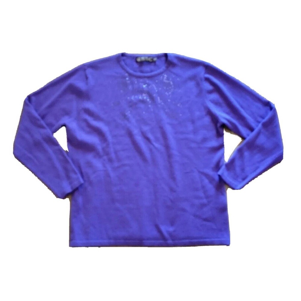 Castle Of Ireland Sweater Top Shirt Womens Medium Purple Wool Rhinestone Fancy
